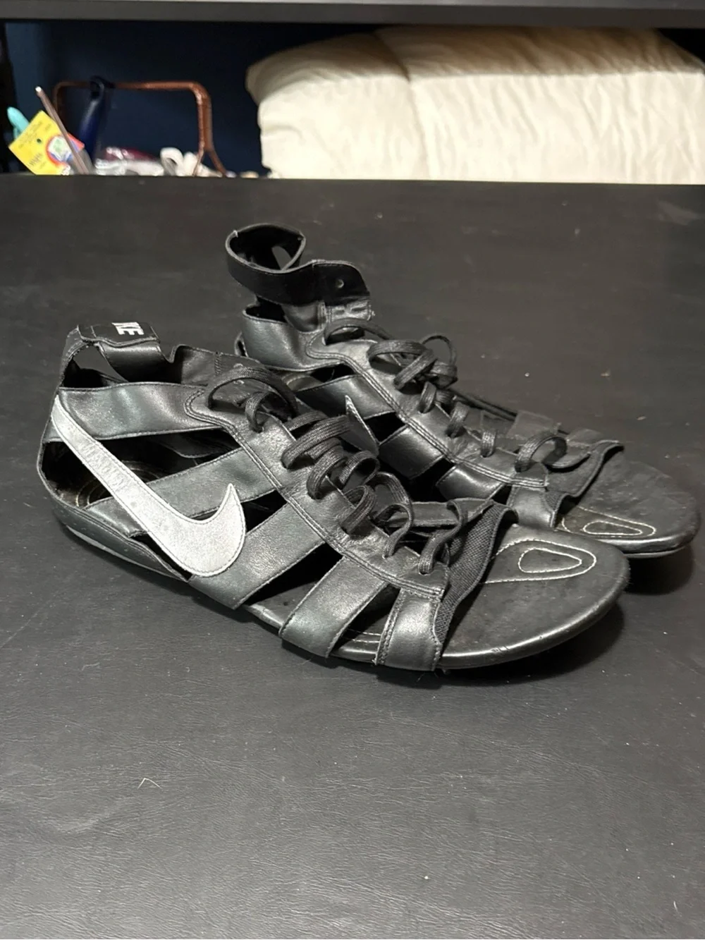 Rare Nike Black Strappy Sandals with Silver Swoosh